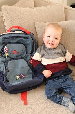 Myles on his way to his first day at KidStreet