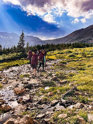 Campers from Burn Camp backpacking to Fourth of July mines.