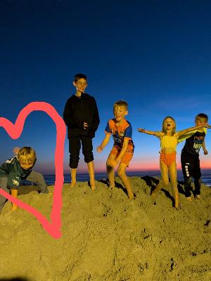 Hawkin and the kids at the beach in San Diego