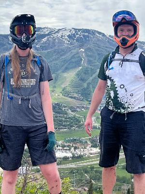 Chex and Dad Riding Emerald Mtn