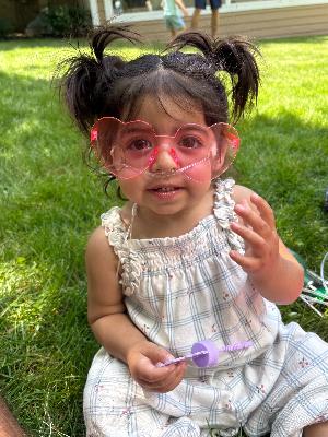 Denver - thriving at home in her heart sunnies!