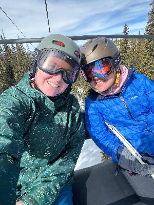 My sister and I skiing