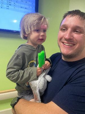 Marshall needed stitches after a playground accident. The staff were so calm and gentle that he didn�'TMt even cry throughout the procedure, and they rewarded him handsomely with a Popsicle from the hospital freezer!